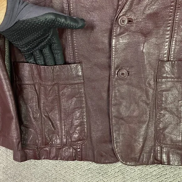Vintage Wilsons Leather Jacket Blazer Men's 42 Fits 38-40 Burgundy Oxblood 70s - Picture 3 of 14